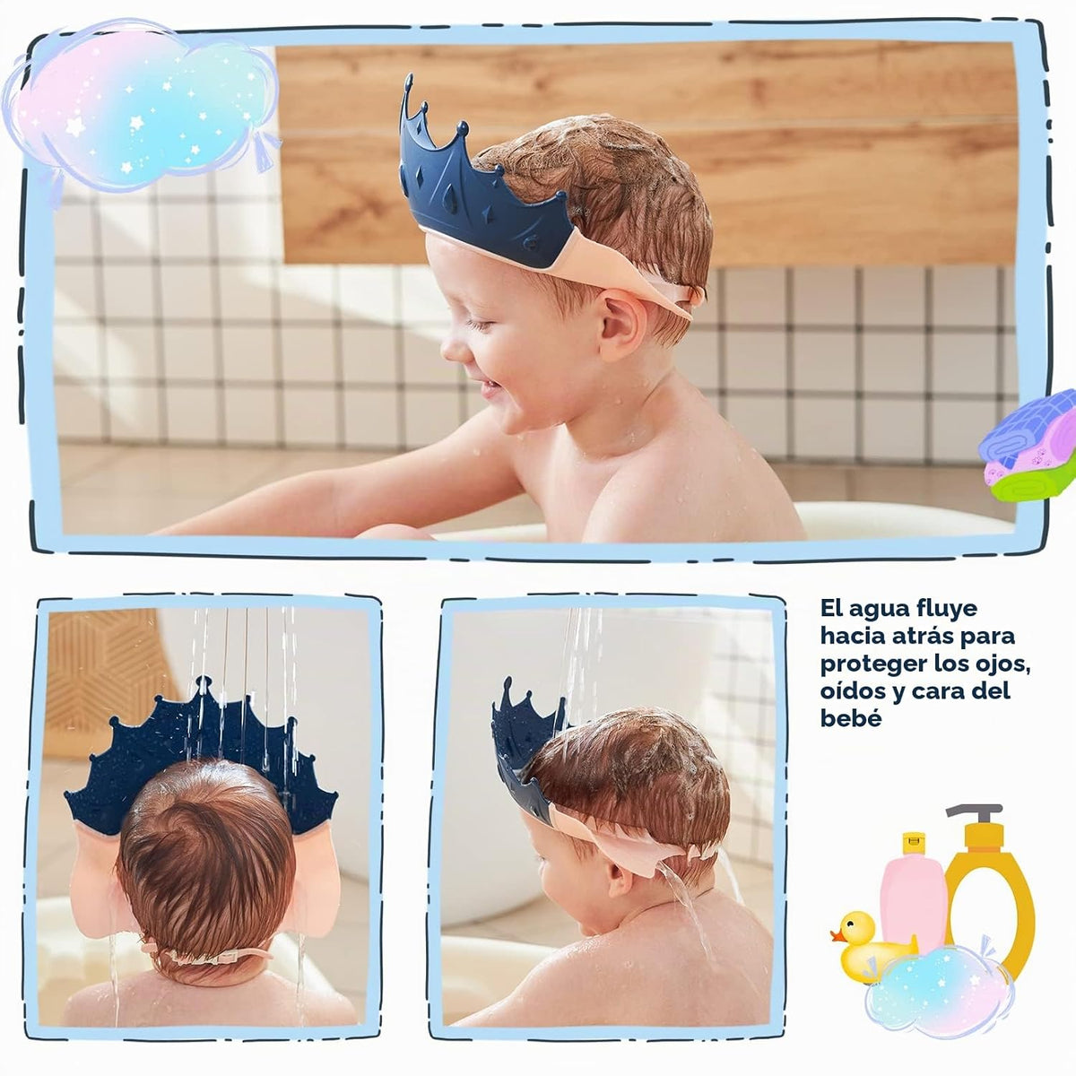 FUSACONY Gorro de ducha para bebé con protector, gorro de ducha par...