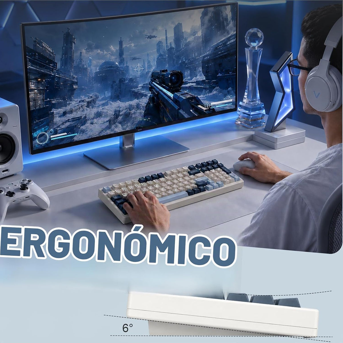 VGN Teclado mecánico inalámbrico para juegos S99, teclas de tres mo...