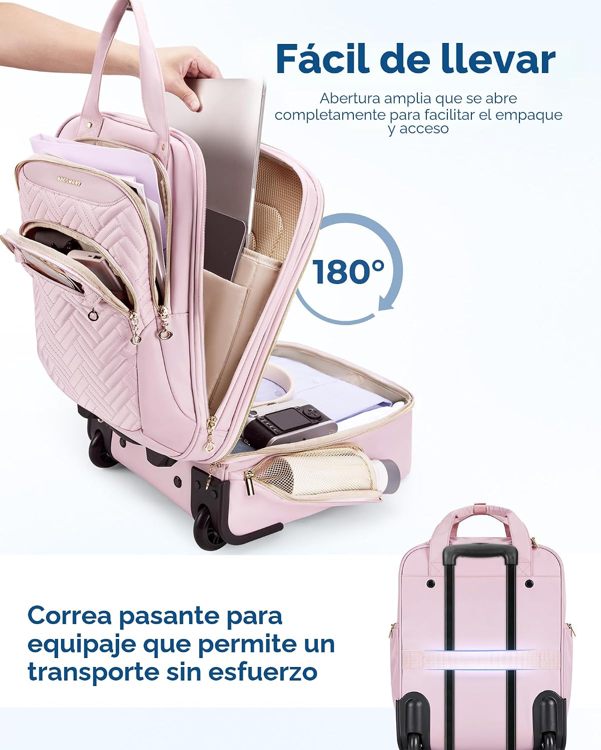 BAGSMART Equipaje de mano debajo del asiento, negro, Rosado, Equipa...