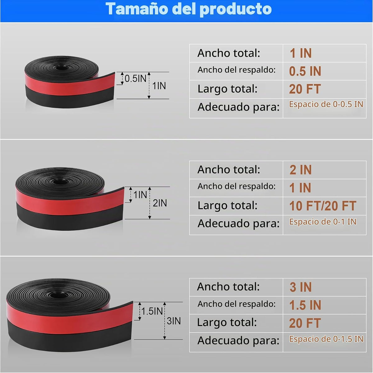 ToLanbbt Burlete de silicona para puerta de 2 pulgadas x 10 pies, c...