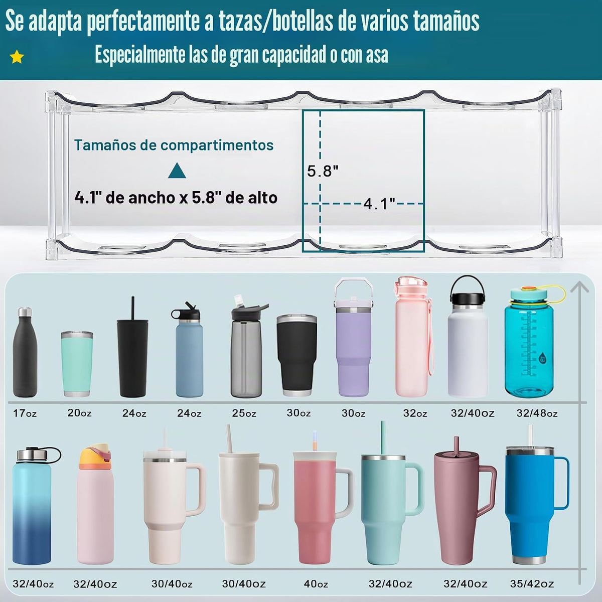 Organizador de botellas de agua prémium para Stanley de 40 onzas y...