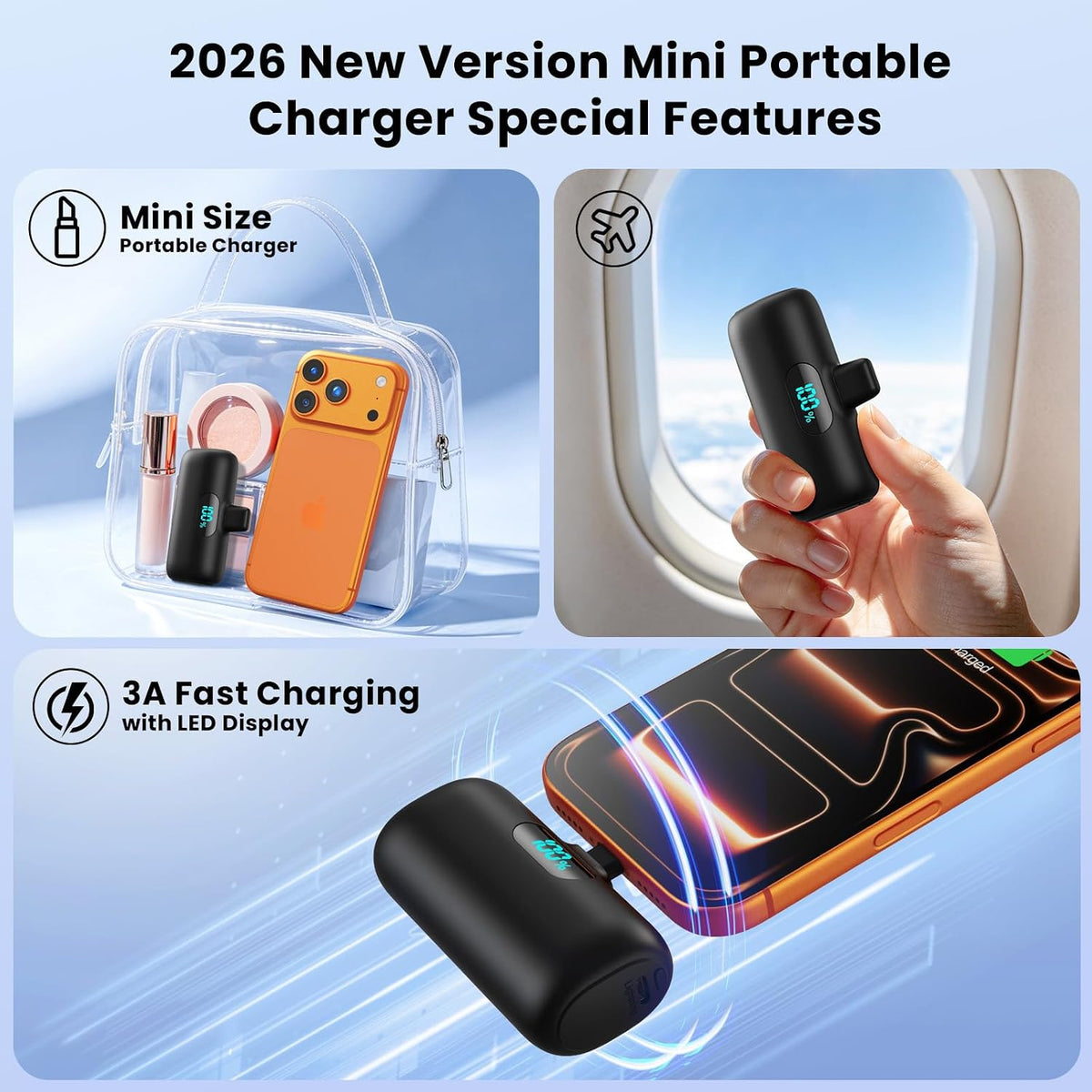 [Paquete de 2] Cargador portátil para iPhone 17\/16\/15, mini USB C...