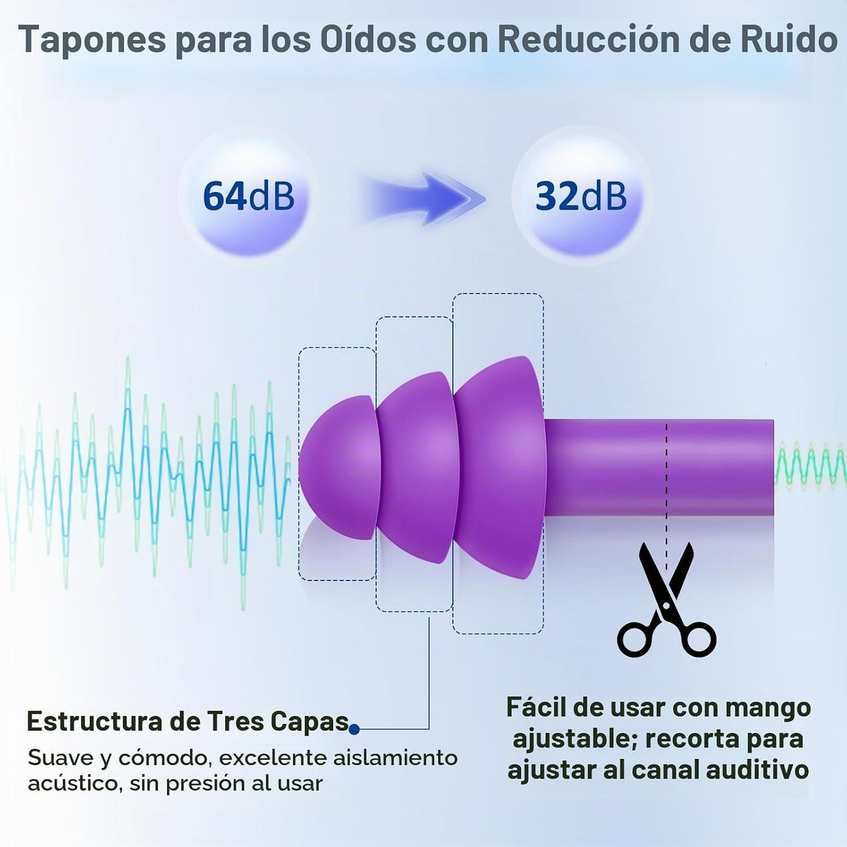 Leffis 100 pares de tapones de silicona reutilizables para dormir c...