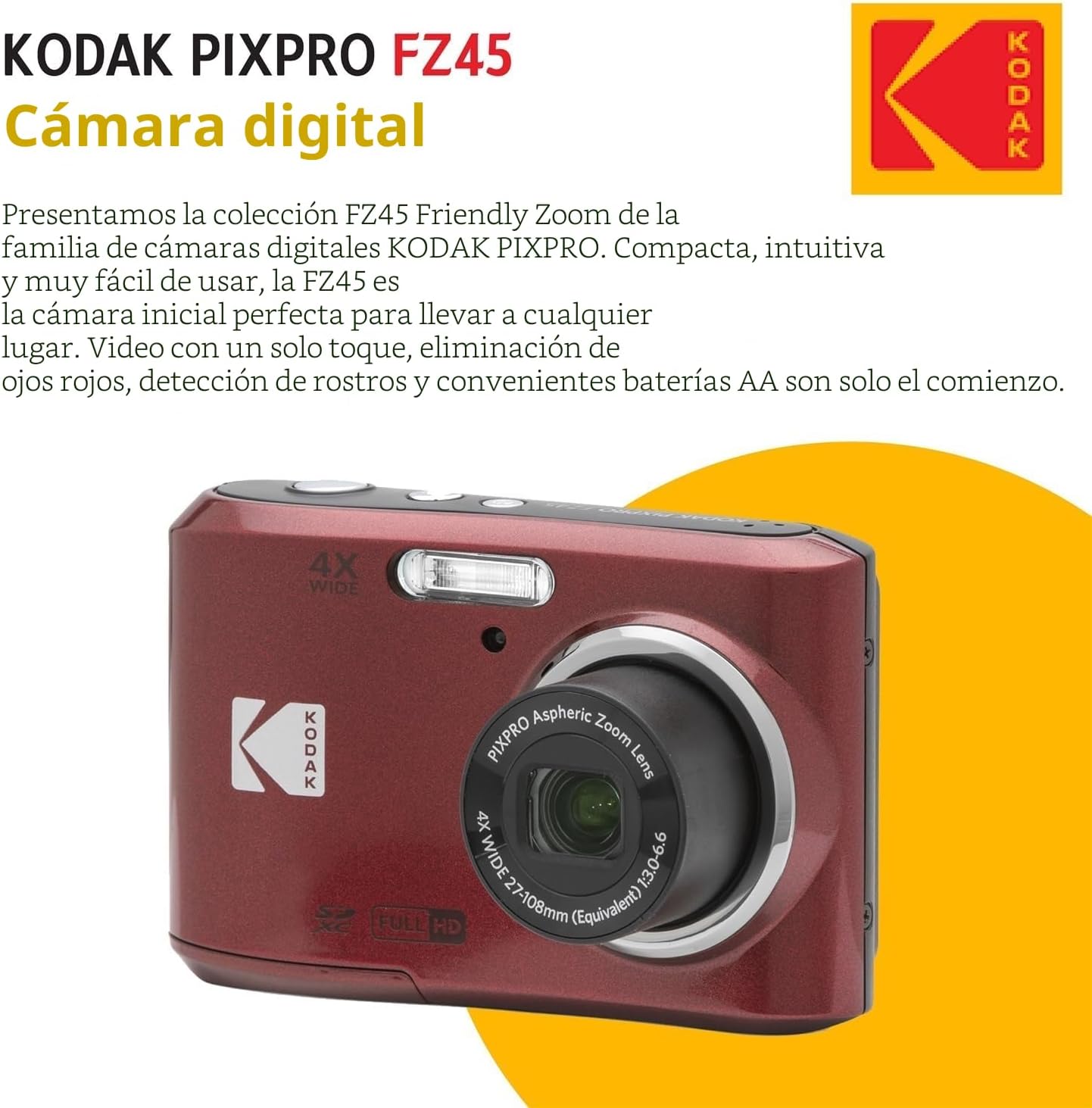 Cámara digital KODAK PIXPRO FZ45 de 16 MP con zoom óptico de 4X, le...