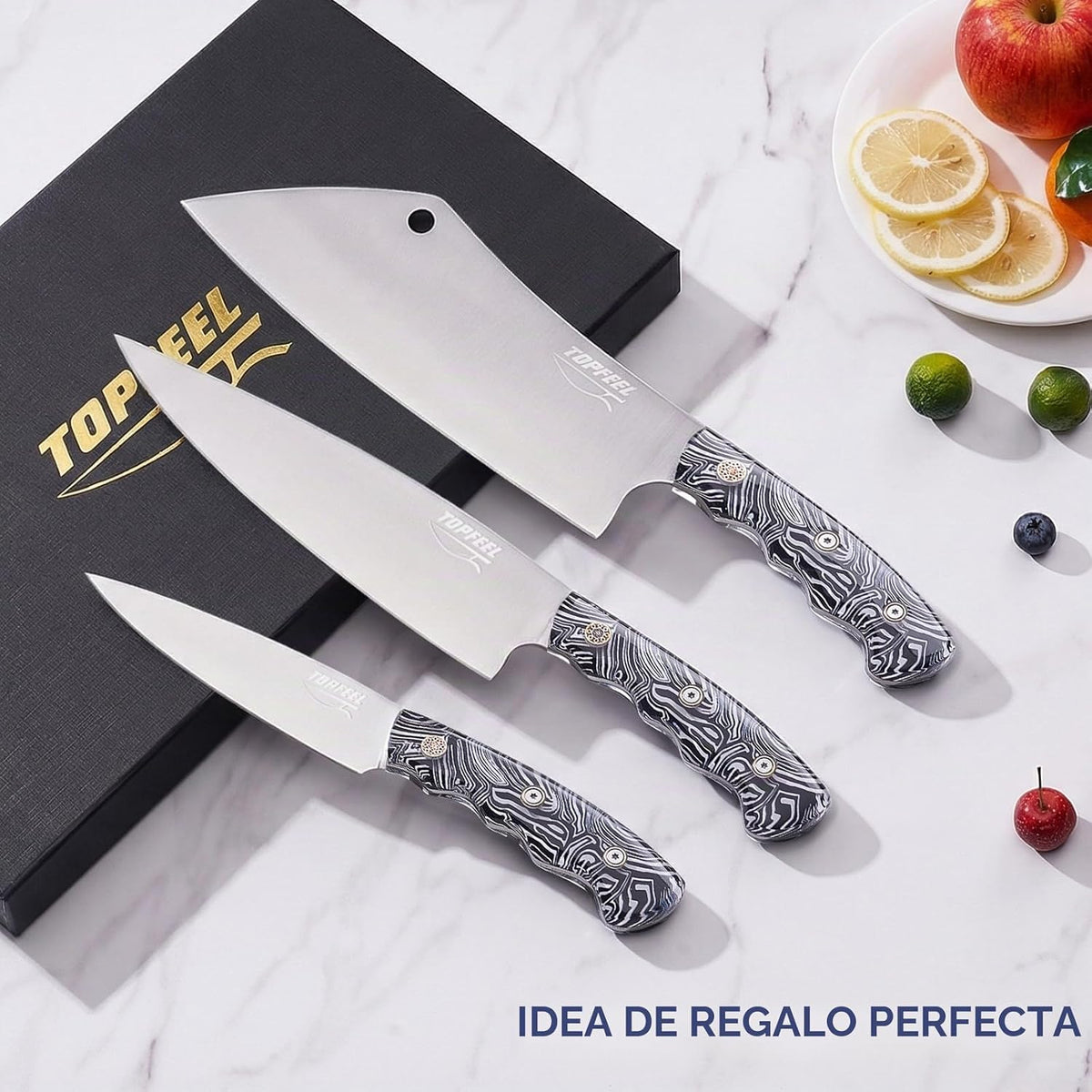 Topfeel - Juego de cuchillos de cocina de 3 piezas, acero inoxidabl...