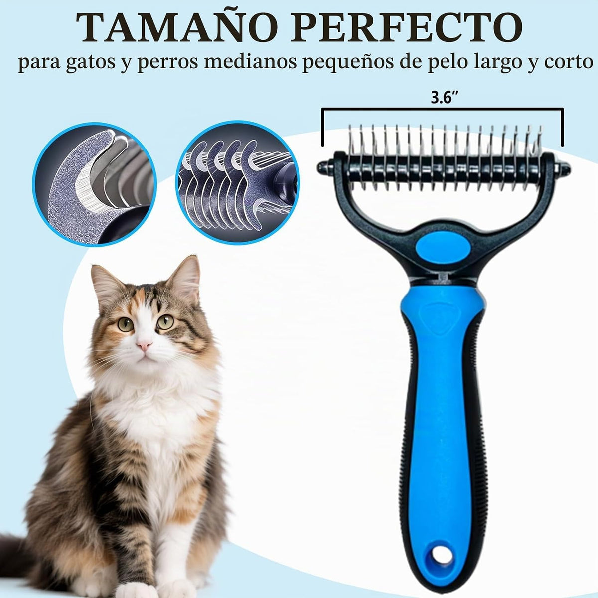 Peine desenredante para mascotas para perros y gatos, rastrillo de...