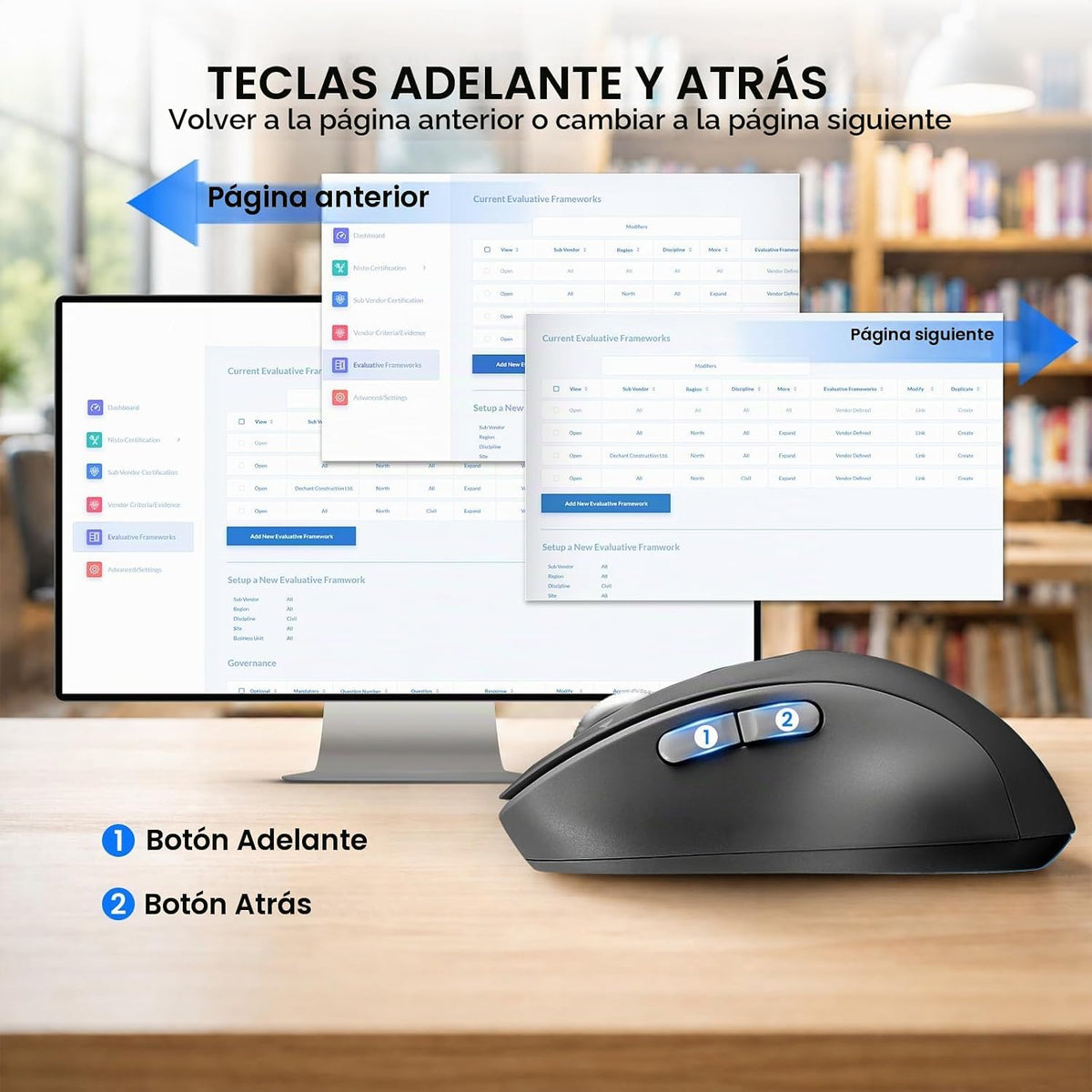 Ratón Bluetooth inalámbrico, mouse Ergo para computadora multidispo...