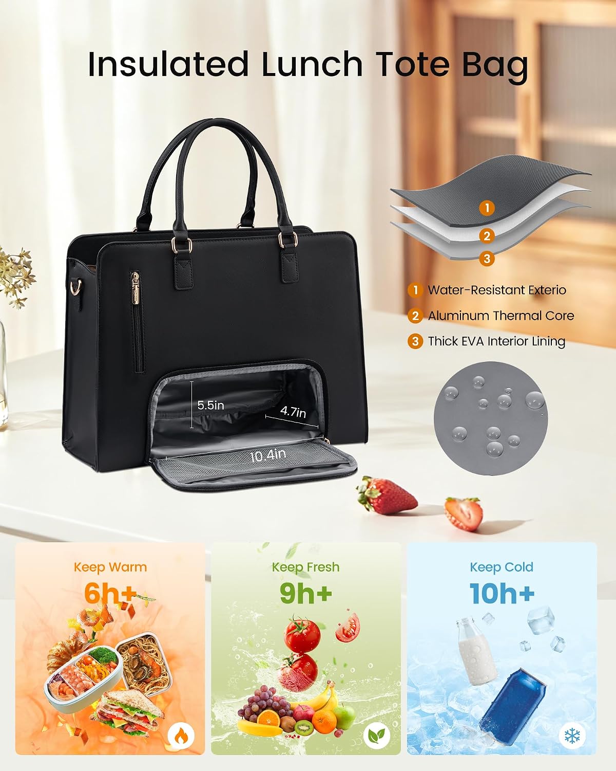 LOVEVOOK Bolsa de almuerzo para mujer, bolsa de trabajo aislada con...