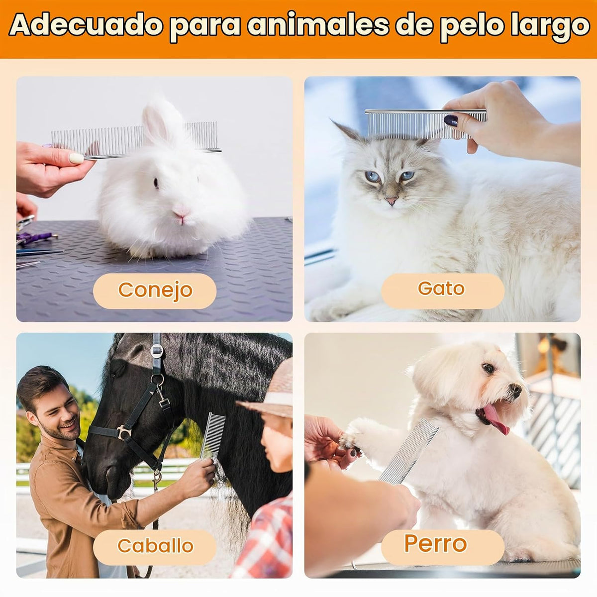 PETTOM 2 peines de acero inoxidable para perros, peine de dientes r...