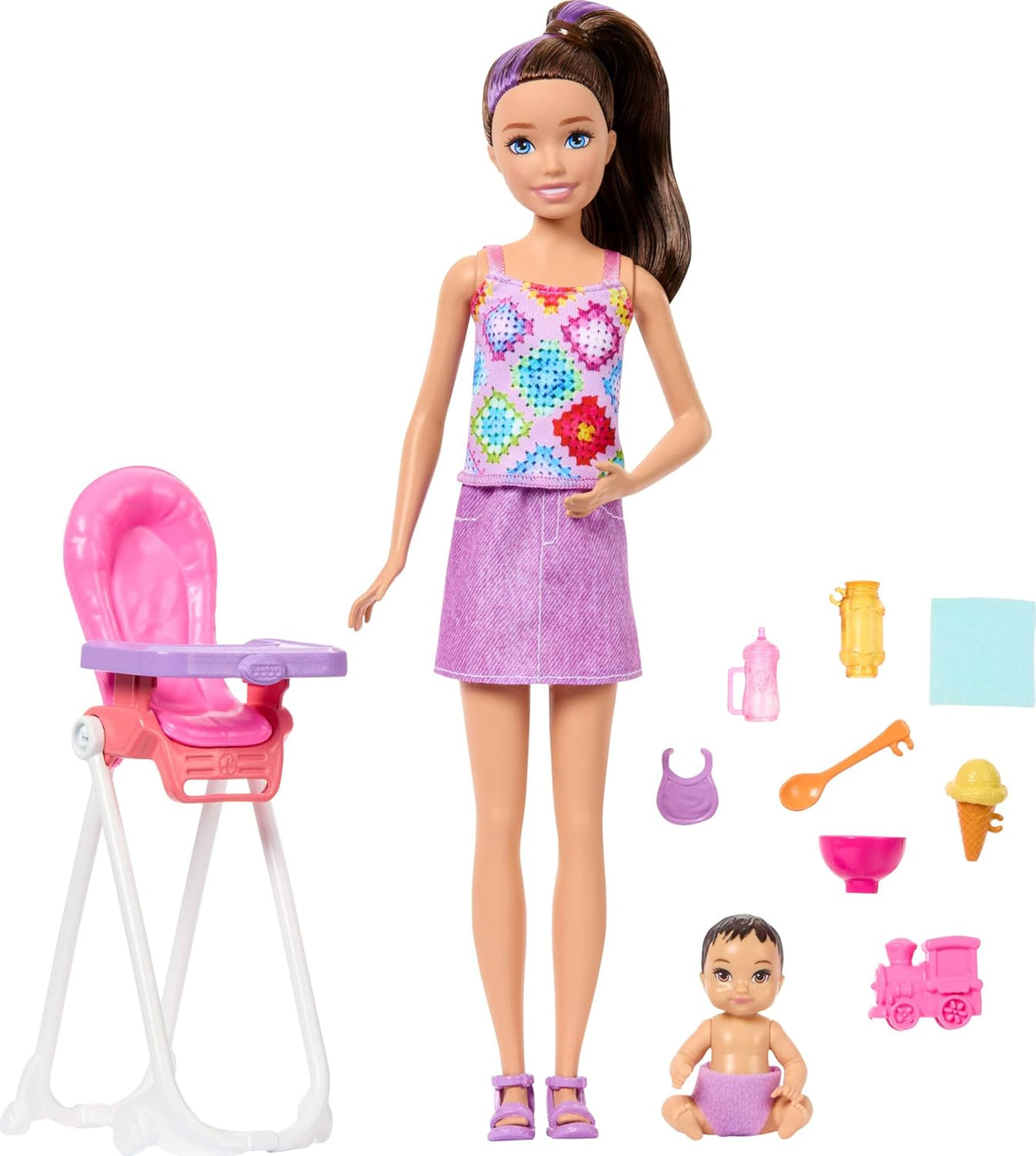 Barbie Skipper Babysitters Inc. Juego con muñeca morena con cola de...