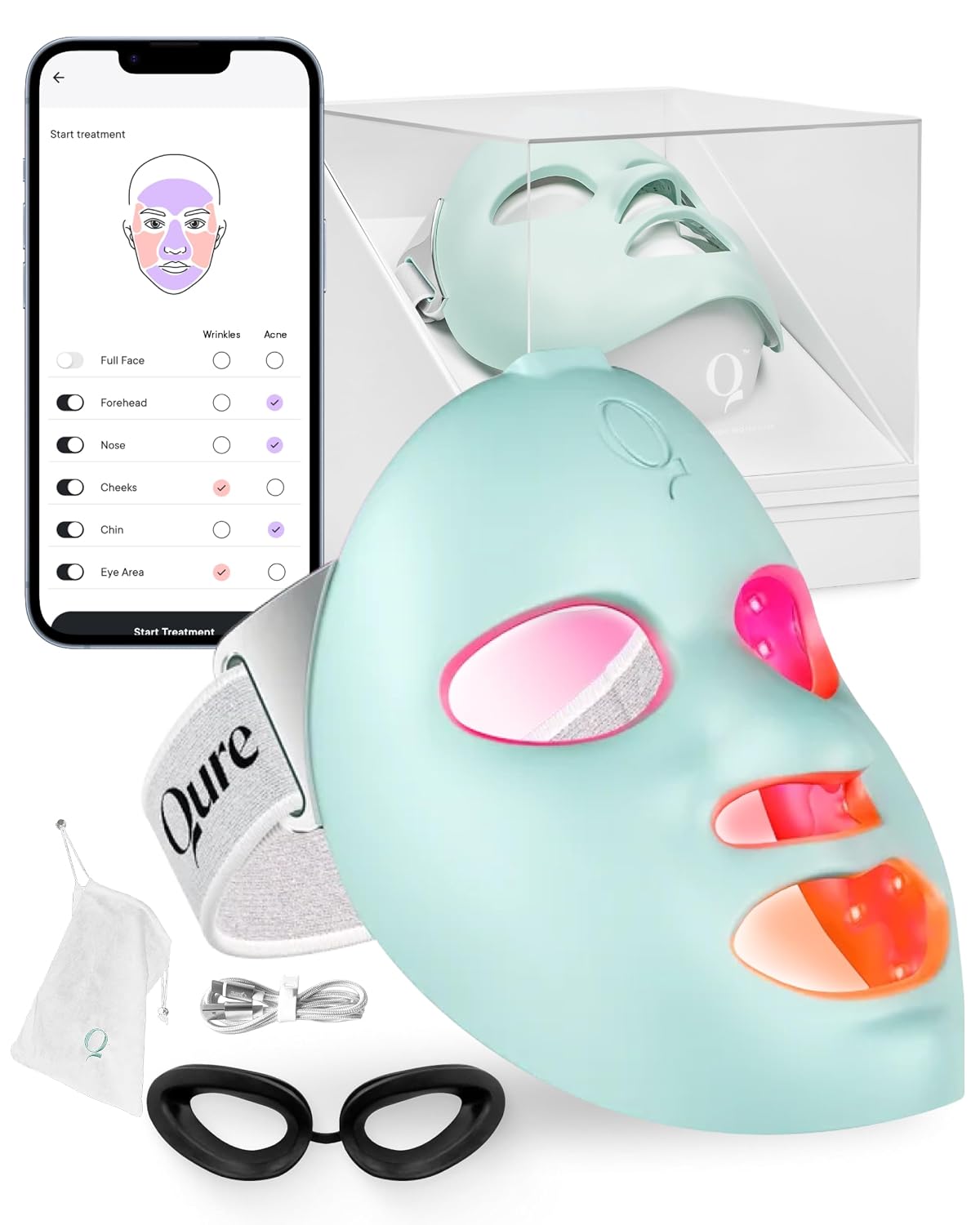 Qure Máscara de terapia de luz LED para cara, aprobada por la FDA p...