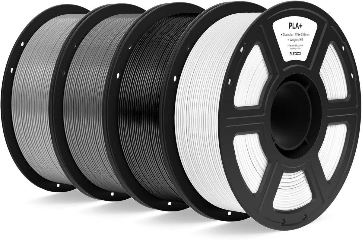 ELEGOO Filamento PLA+ de 0.07 in, color negro\/blanco\/gris\/gris e...