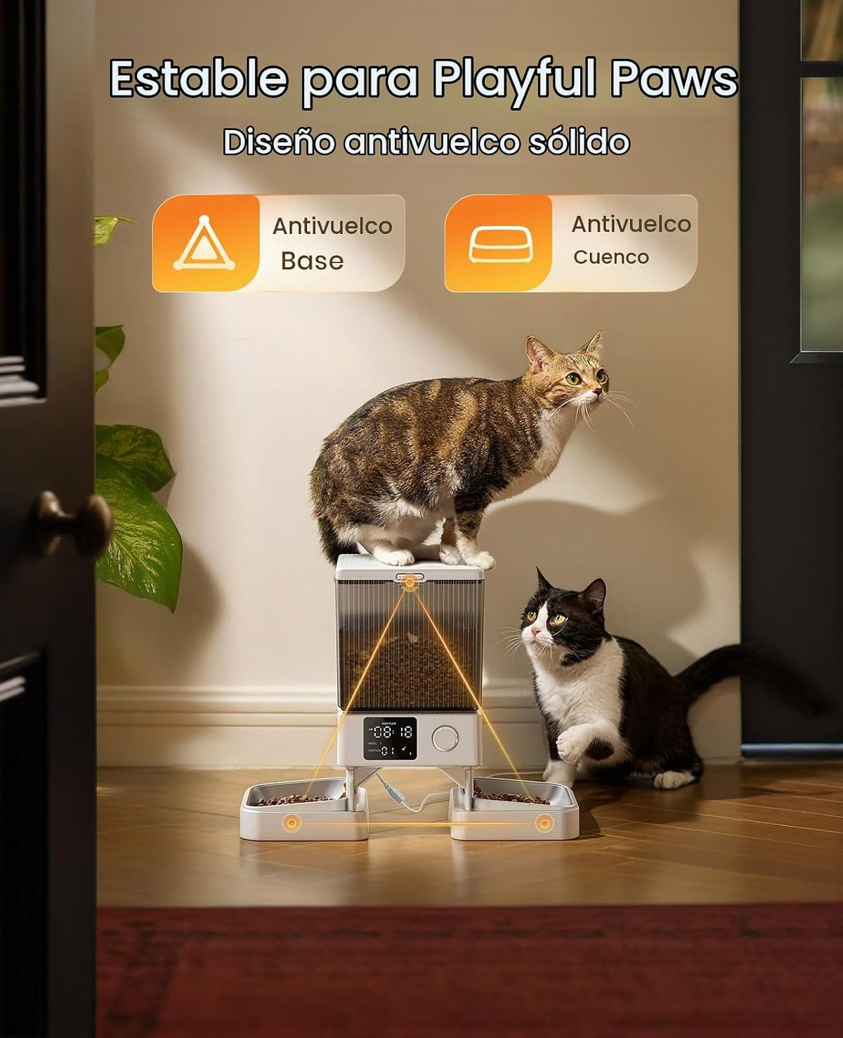 oneisall Comedero automático para gatos para 2 gatos, 20 tazas\/5 l...
