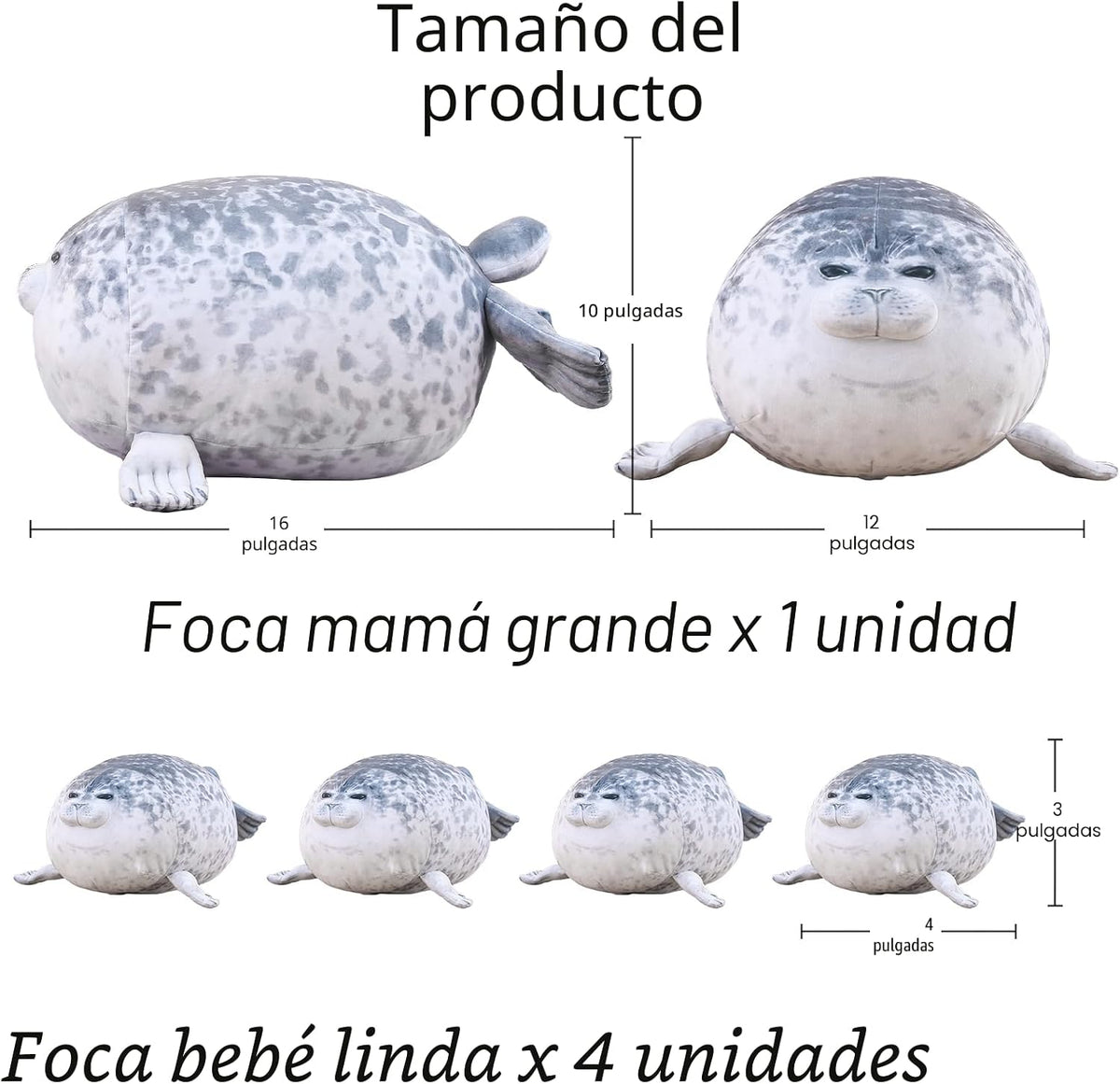SQEQE Chubby Seal Almohada de peluche con 4 peluches de foca de beb...