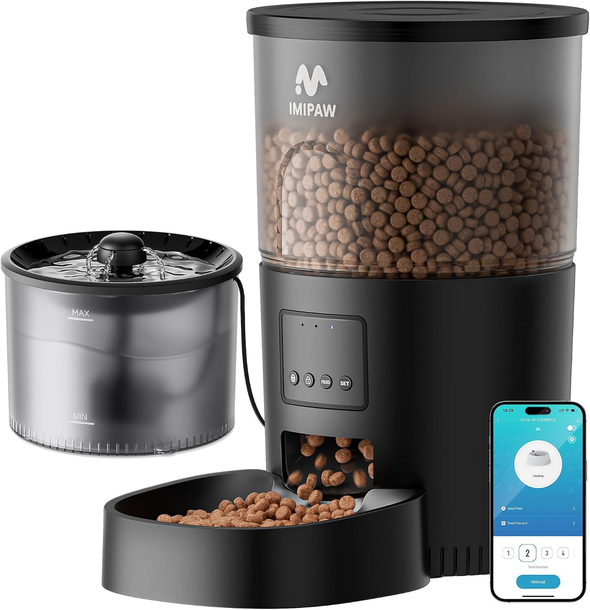 IMIPAW Alimentador automático para gatos 5G WiFi y dispensador de a...