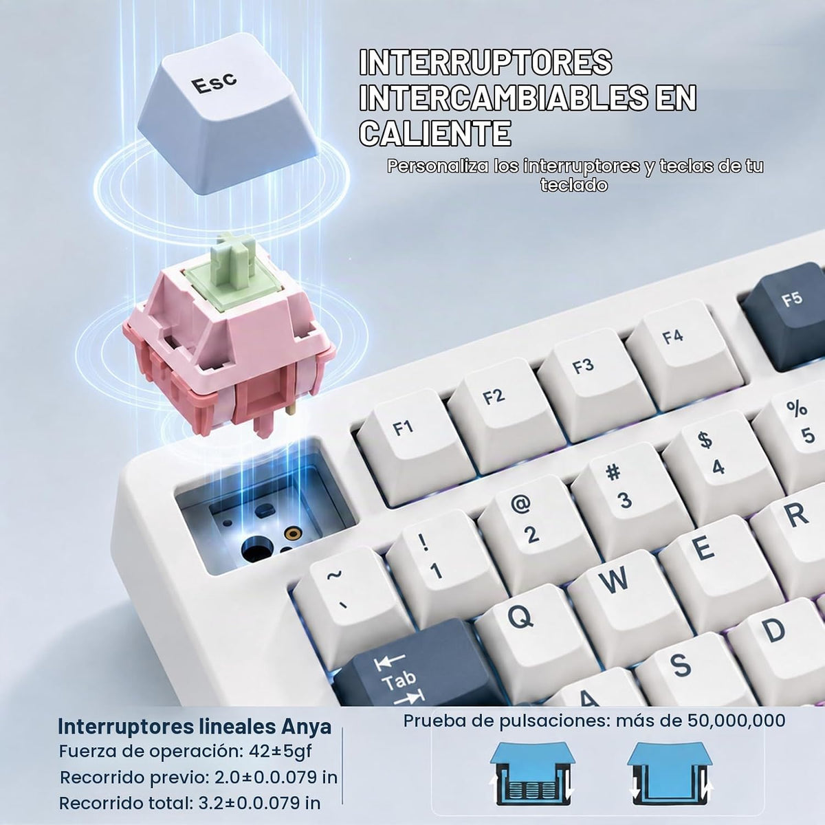 VGN Teclado mecánico inalámbrico para juegos S99, teclas de tres mo...