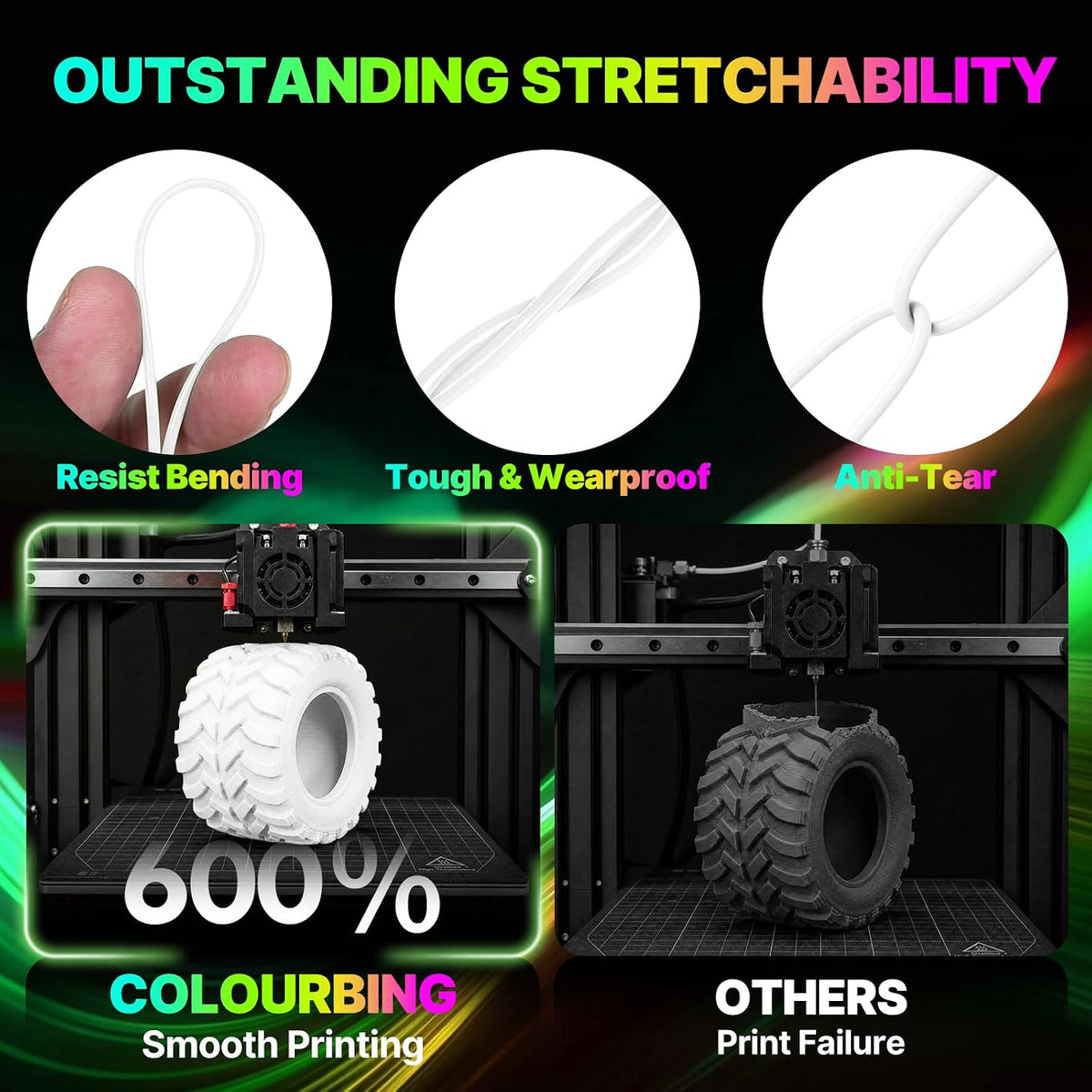 Colourbing Filamento flexible de TPU 95A para impresora 3D, filamen...