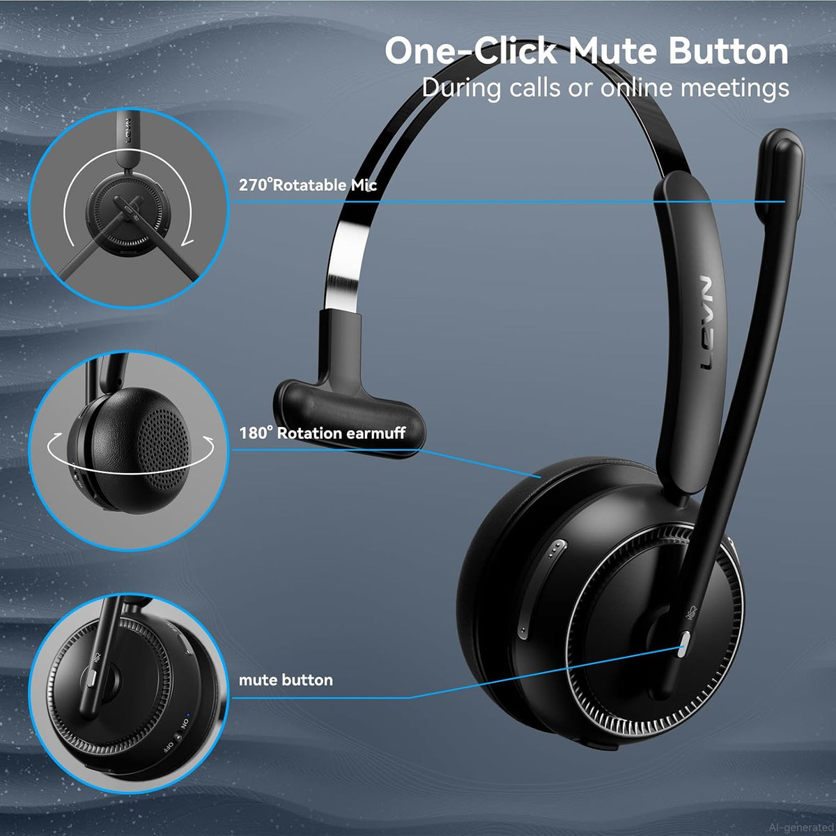 LEVN Auriculares con cable e inalámbricos: auriculares USB para PC...