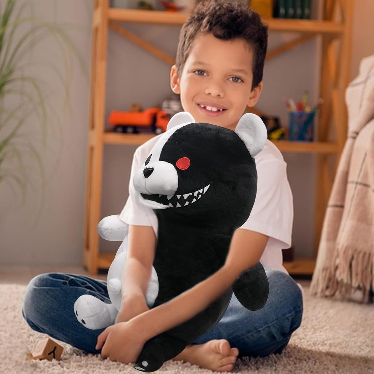 Werycos Juguete de peluche de anime de oso blanco y negro de 19.7 in