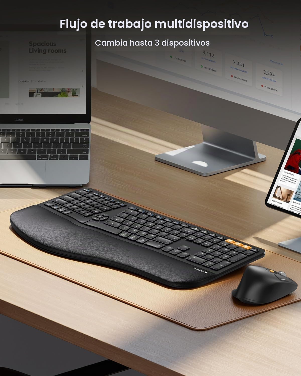 ProtoArc Teclado y Ratón Inalámbrico Ergonómico, EKM01 Plus Combo d...