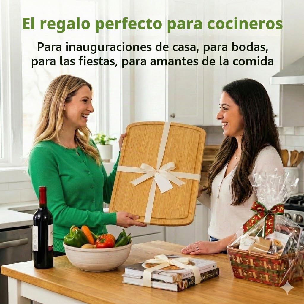 GREENER CHEF Tabla de cortar de bambú extragrande de 18 pulgadas co...