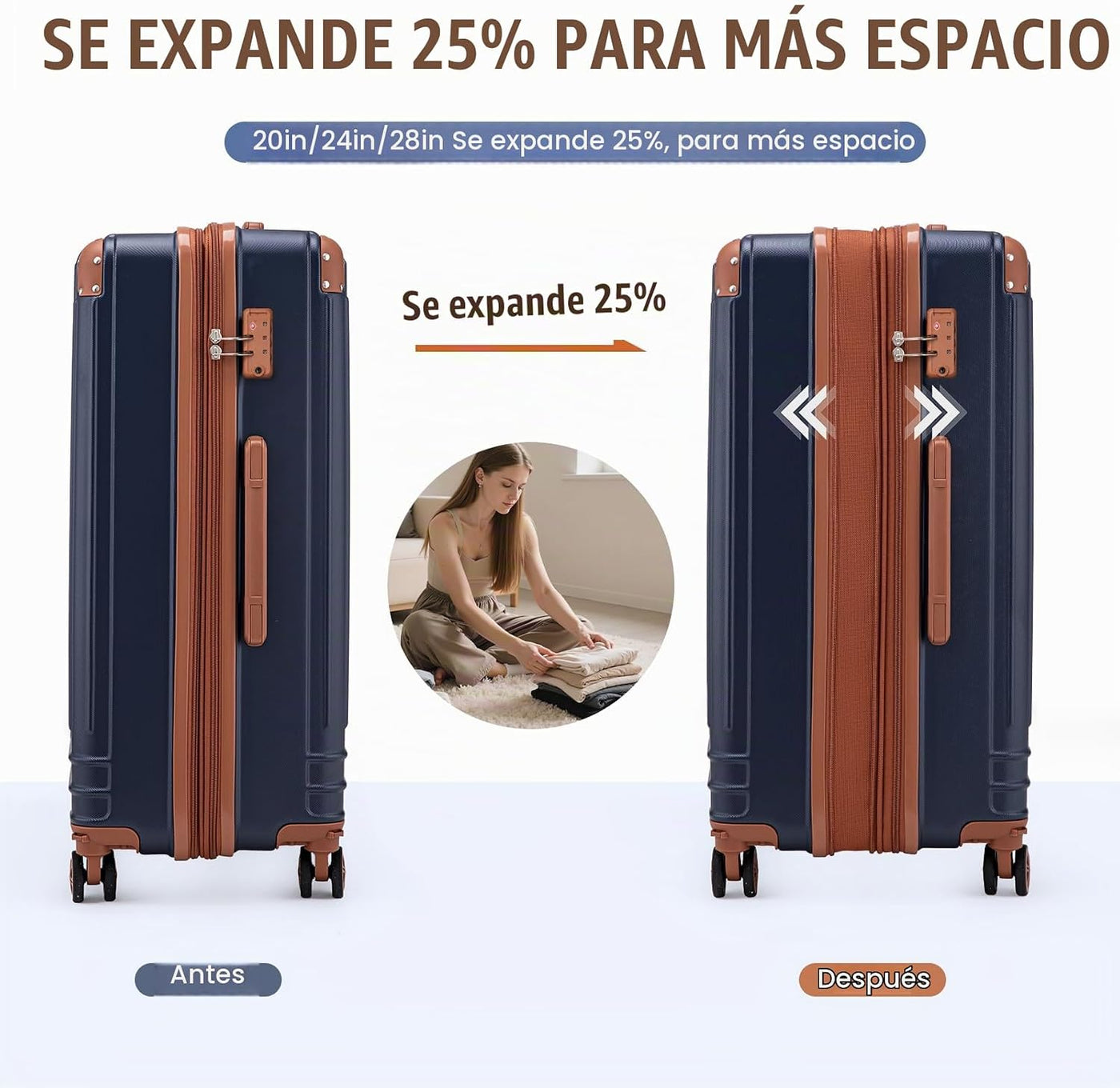 KUNEL - Juego de equipaje de 5 piezas, maleta expandible rígida, 20...