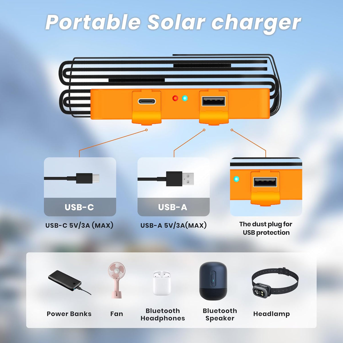 Cargador de panel solar portátil FlexSolar de 25 W con puertos USB-...