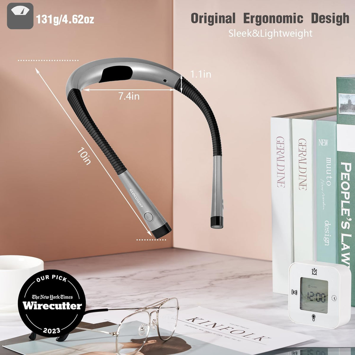 Glocusent Luz de libro, luz de cuello flexible, luz de libro para l...