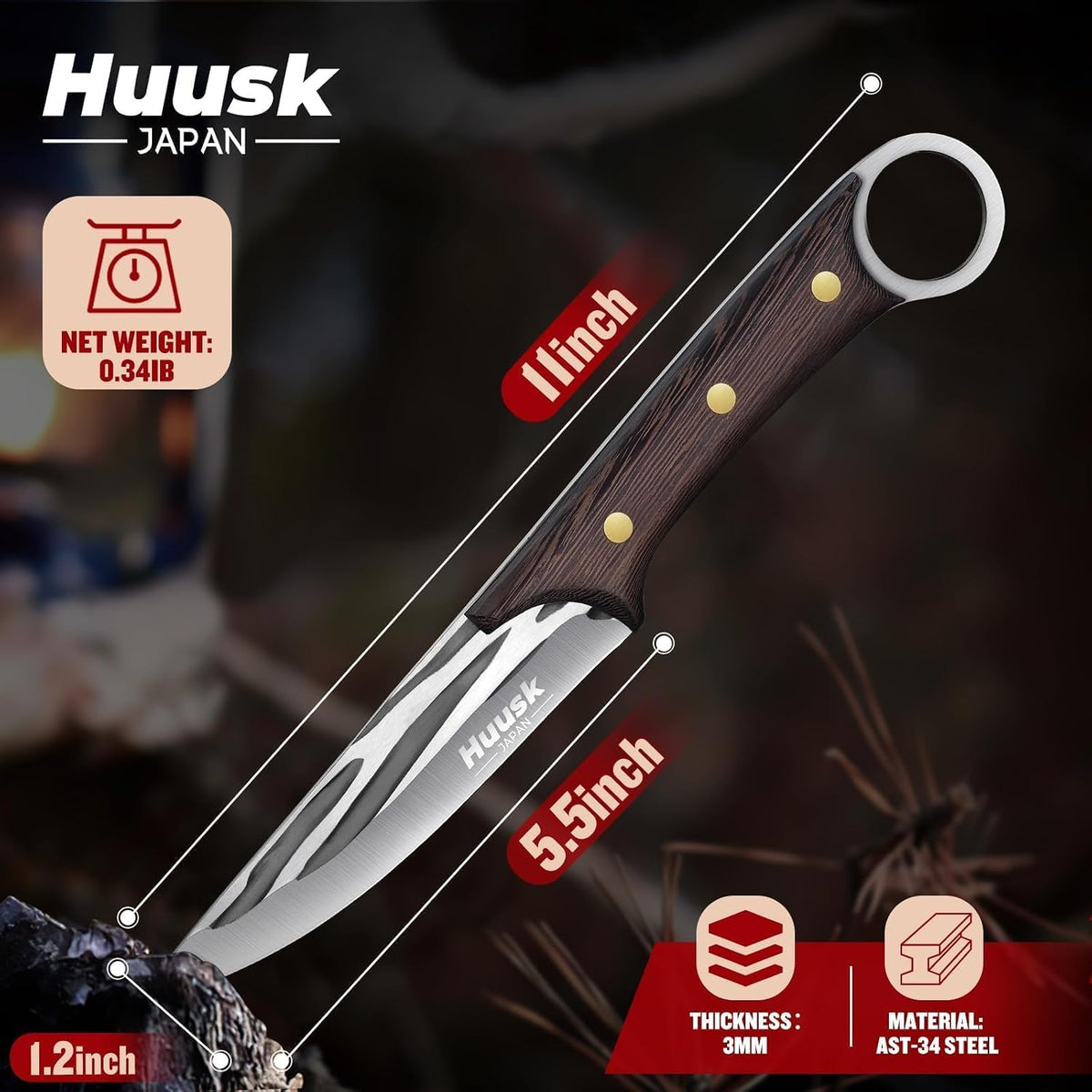 Huusk - Cuchillo deshuesador japonés para cortar carne con funda, h...