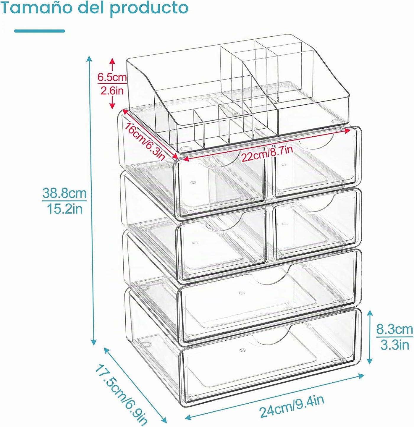 Vtopmart Organizador de maquillaje transparente de 5 niveles con 6...