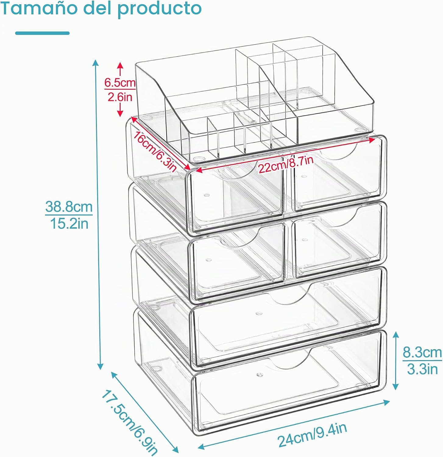 Vtopmart Organizador de maquillaje transparente de 5 niveles con 6...