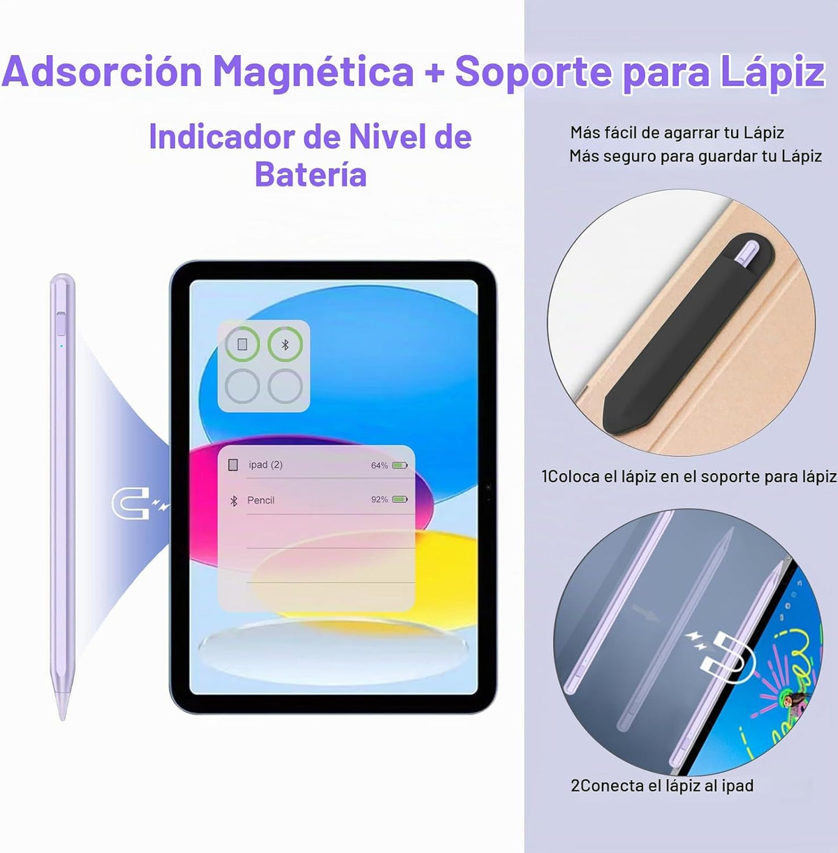 Lápiz capacitivo para iPad 2018-2025 con rechazo de palma, lápiz Ap...