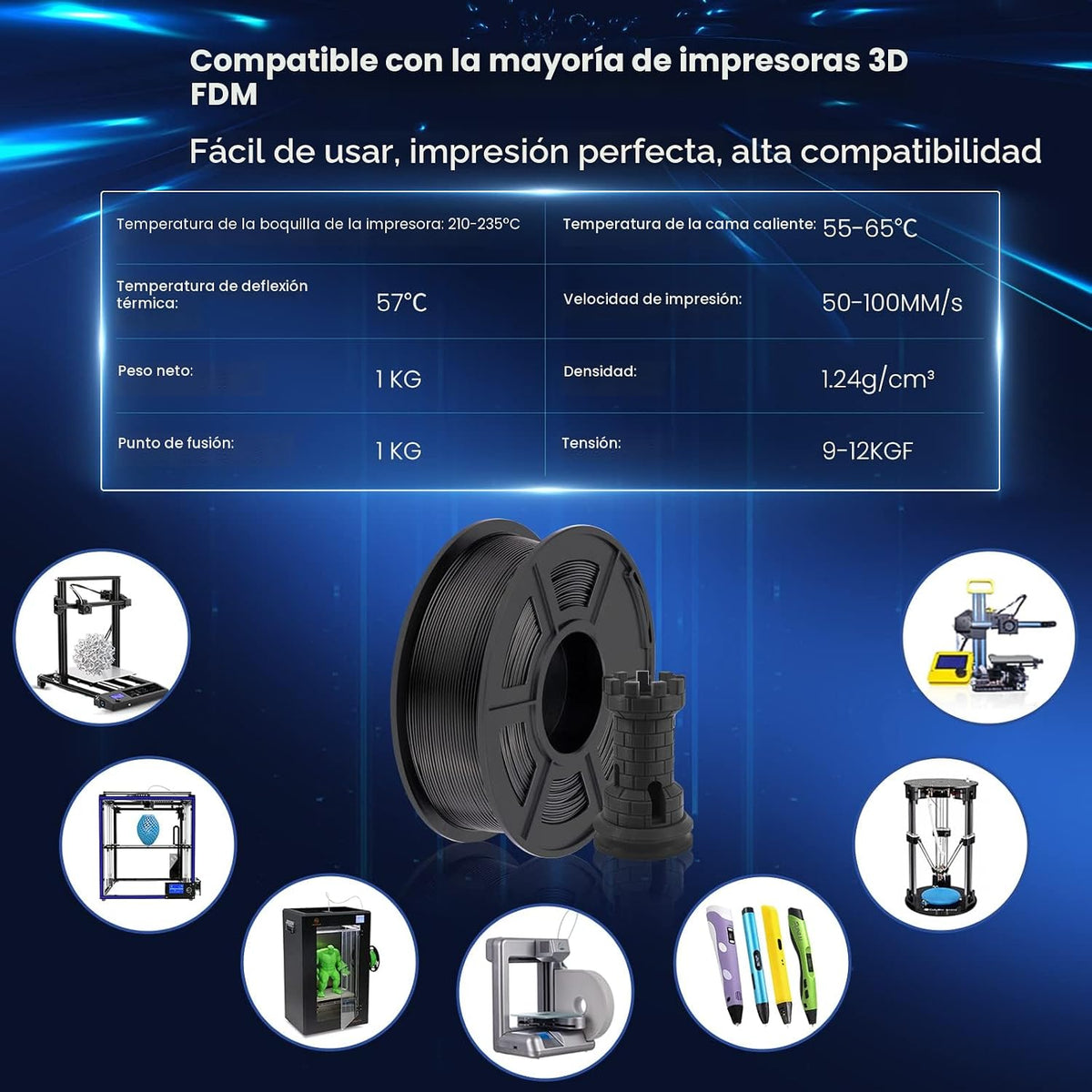 SUNLU PLA Plus - Filamento para impresora 3D, 0.069 pulgadas, 10 co...