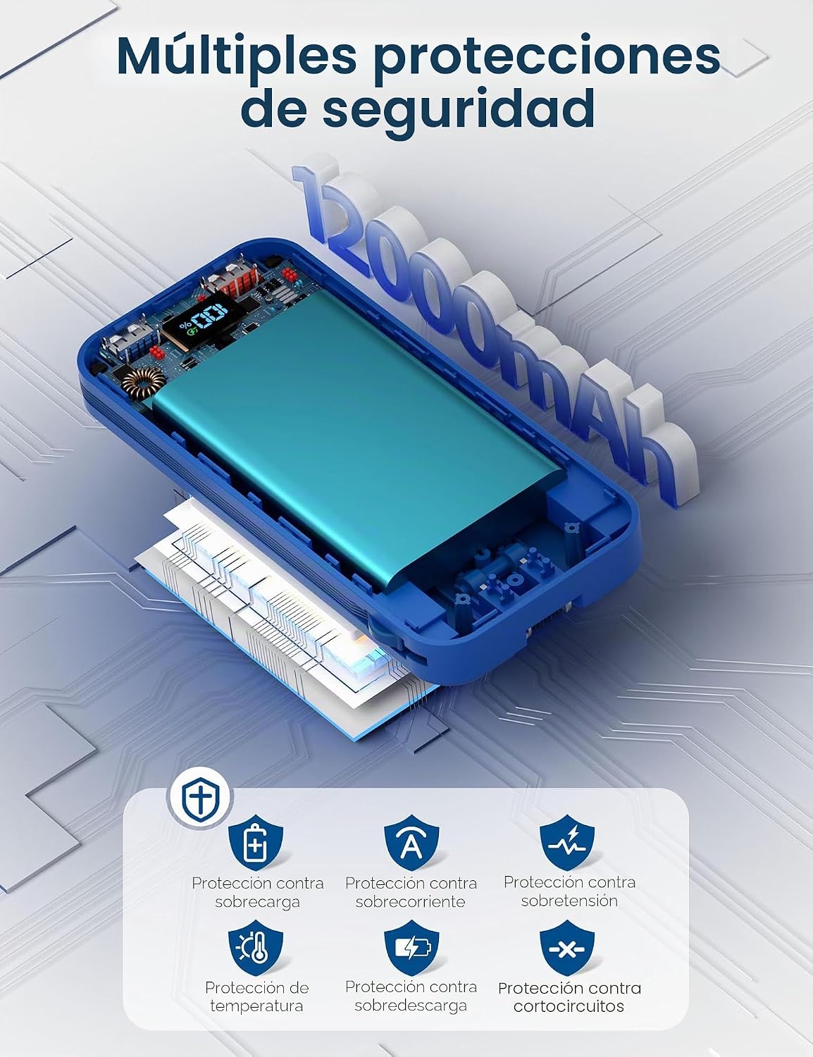 Cargador portátil aonidi de 12000 mAh con cables integrados y enchu...