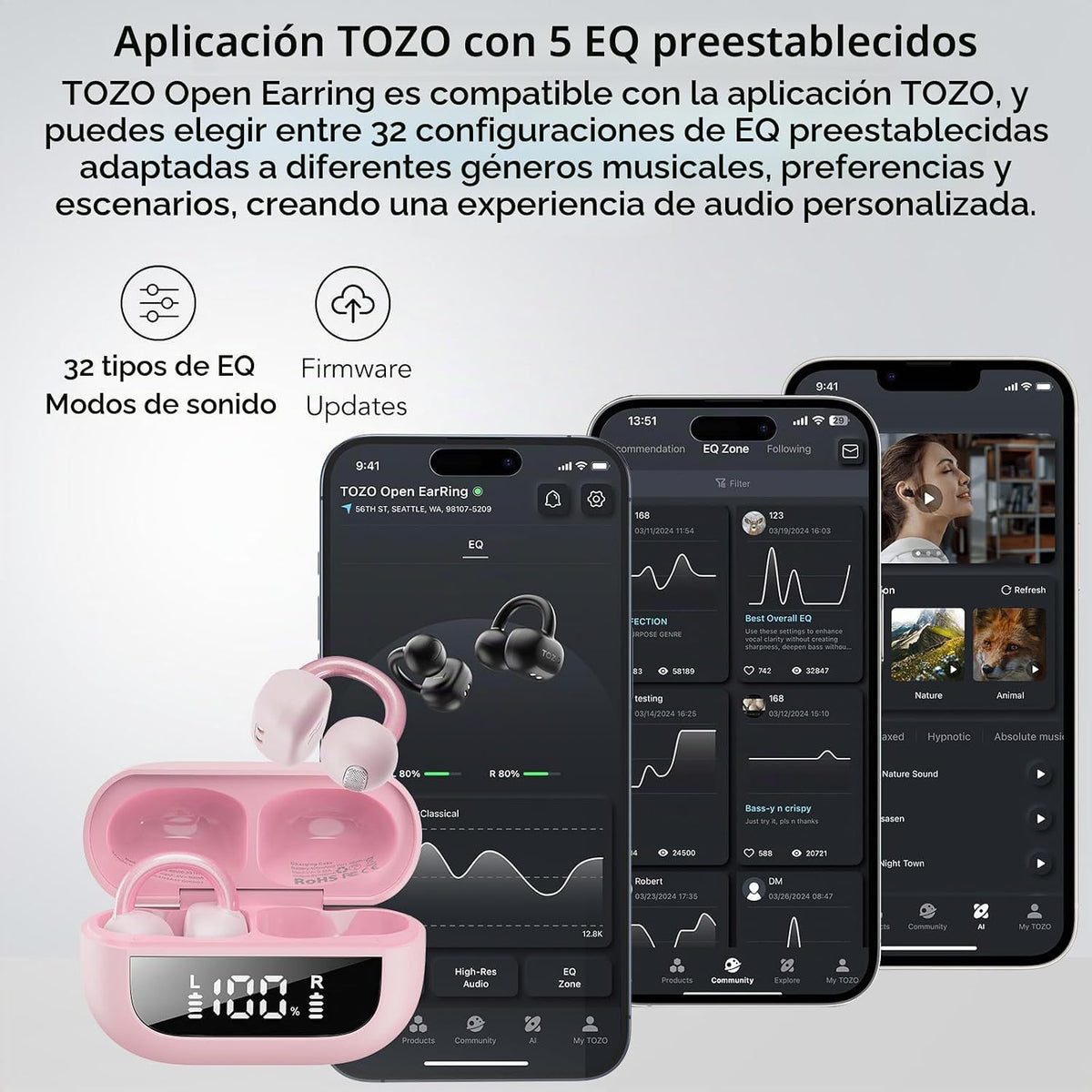 TOZO OpenEarRing - Auriculares de oreja abierta 40H Bluetooth 5.4 l...