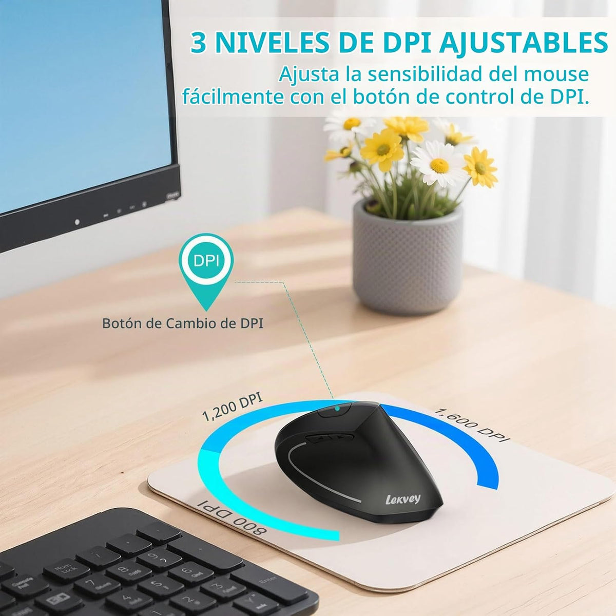Lekvey Ratón ergonómico, USB C vertical inalámbrico, recargable, ne...