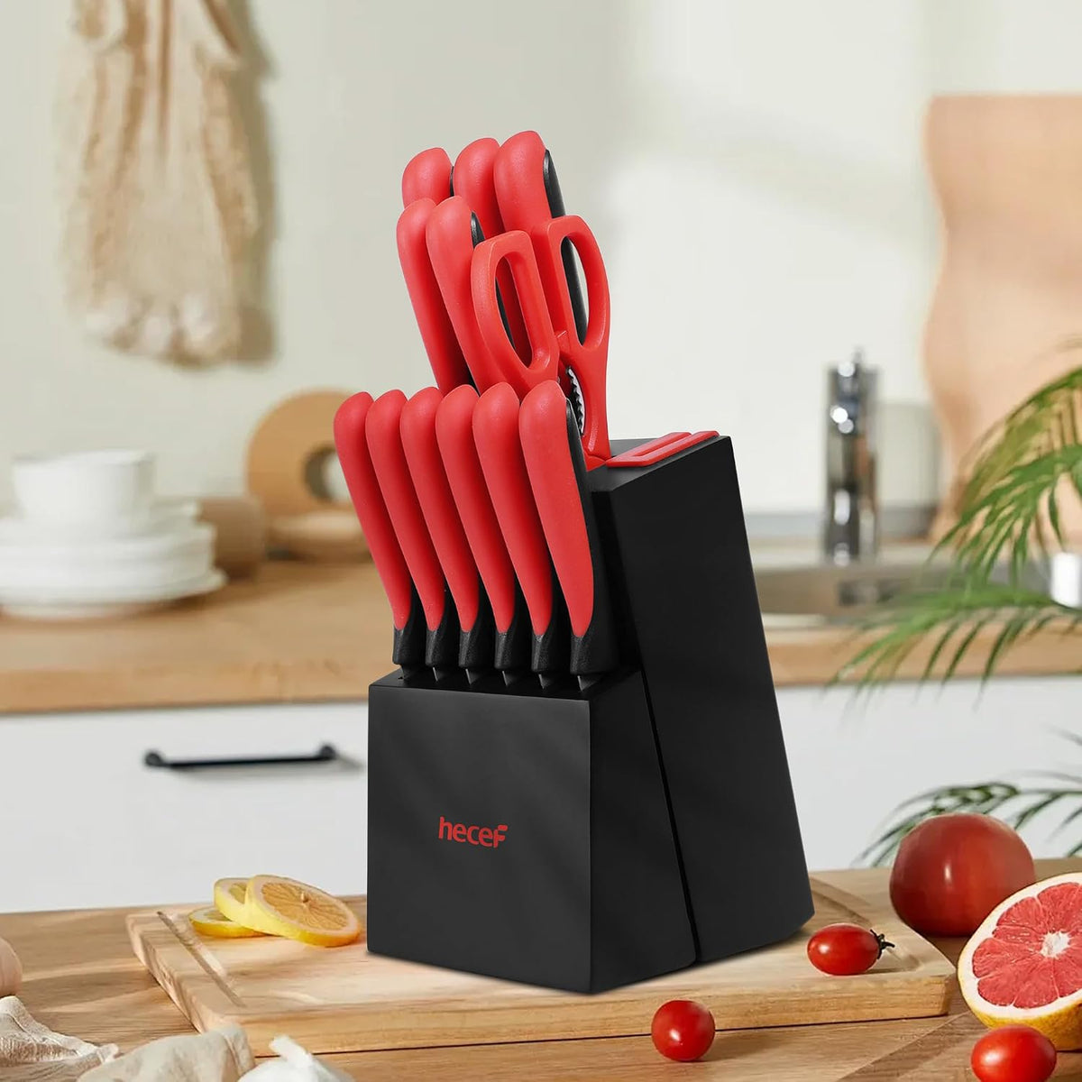 hecef Juego de cuchillos de cocina de 13 piezas con bloque de mader...