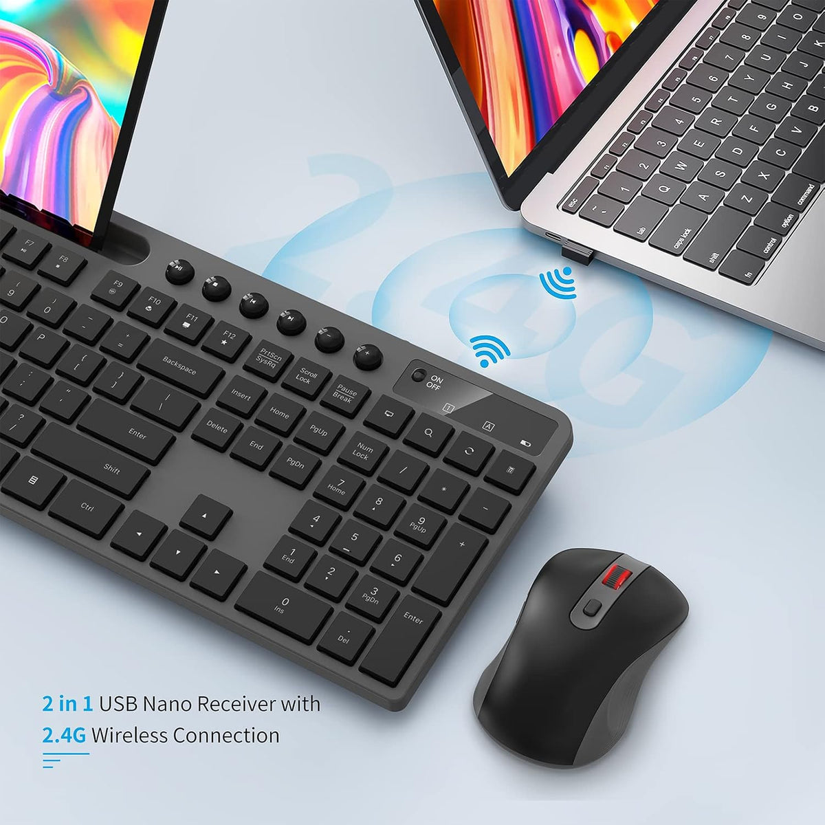 Combinación de teclado y ratón inalámbricos, MARVO 2.4G Teclado ina...