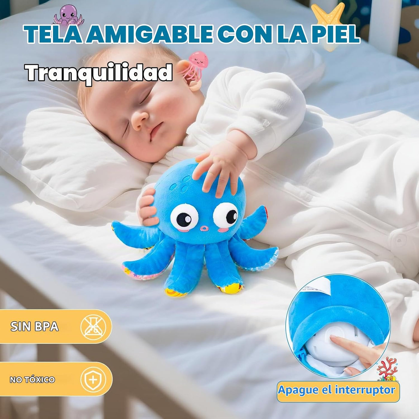 Juguetes para bebés de 6 a 12 meses, juguetes musicales de pulpo sa...