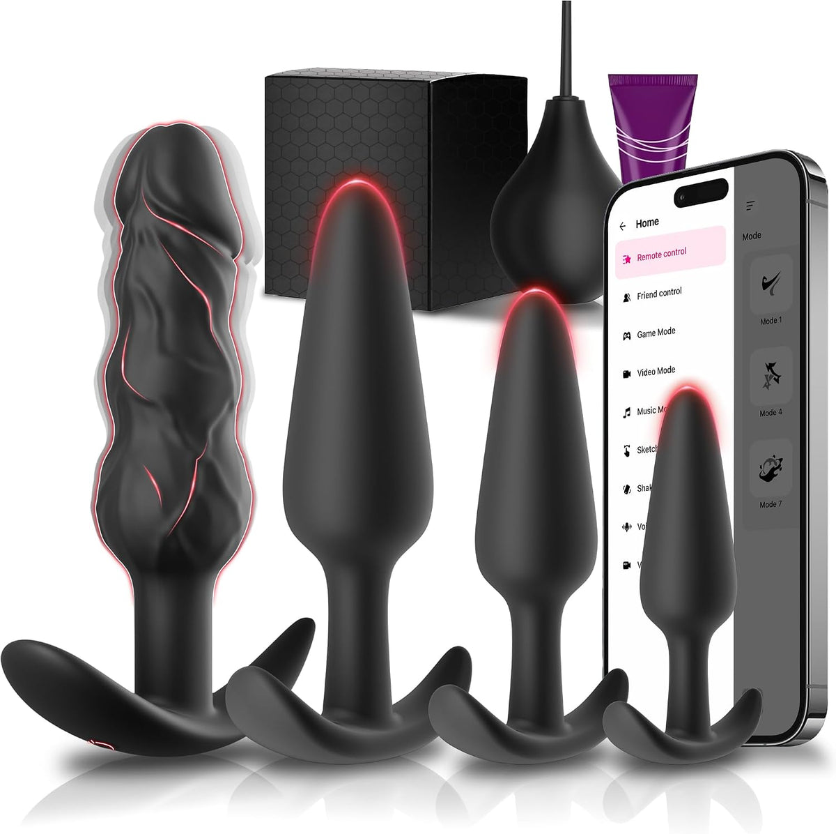 5PCS Anal Plug Principiantes Kit de Entrenamiento Anal con APP Cont...