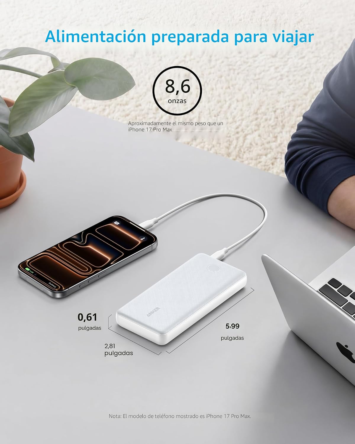 Anker Power Bank, cargador portátil de 10,000 mAh, batería PowerIQ...