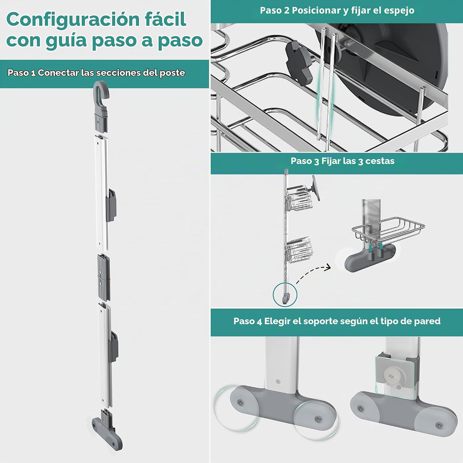Carrito de ducha ajustable que cuelga sobre el cabezal de ducha, es...