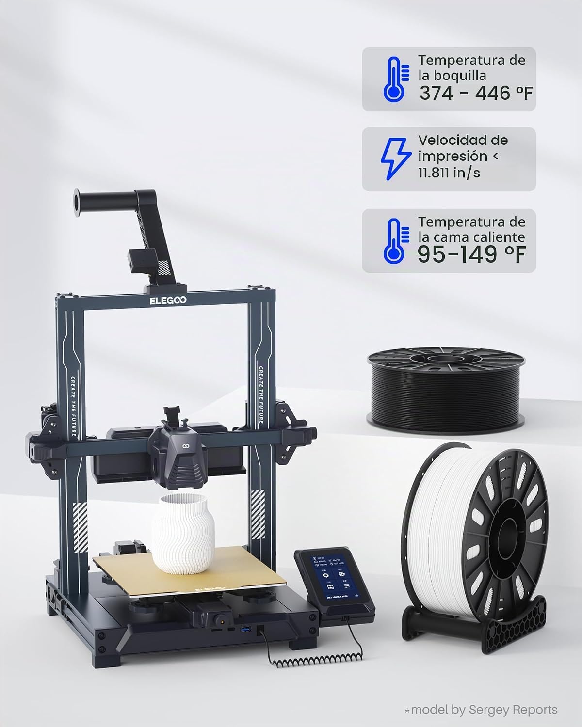 ELEGOO Filamento PLA para impresora 3D de 0.07 in, color negro, 6.6...