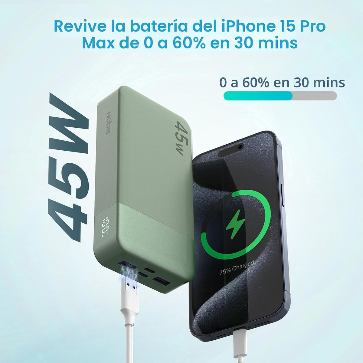 NOBIS Cargador portátil 45W 20000mAh Power Bank Carga rápida | Paqu...