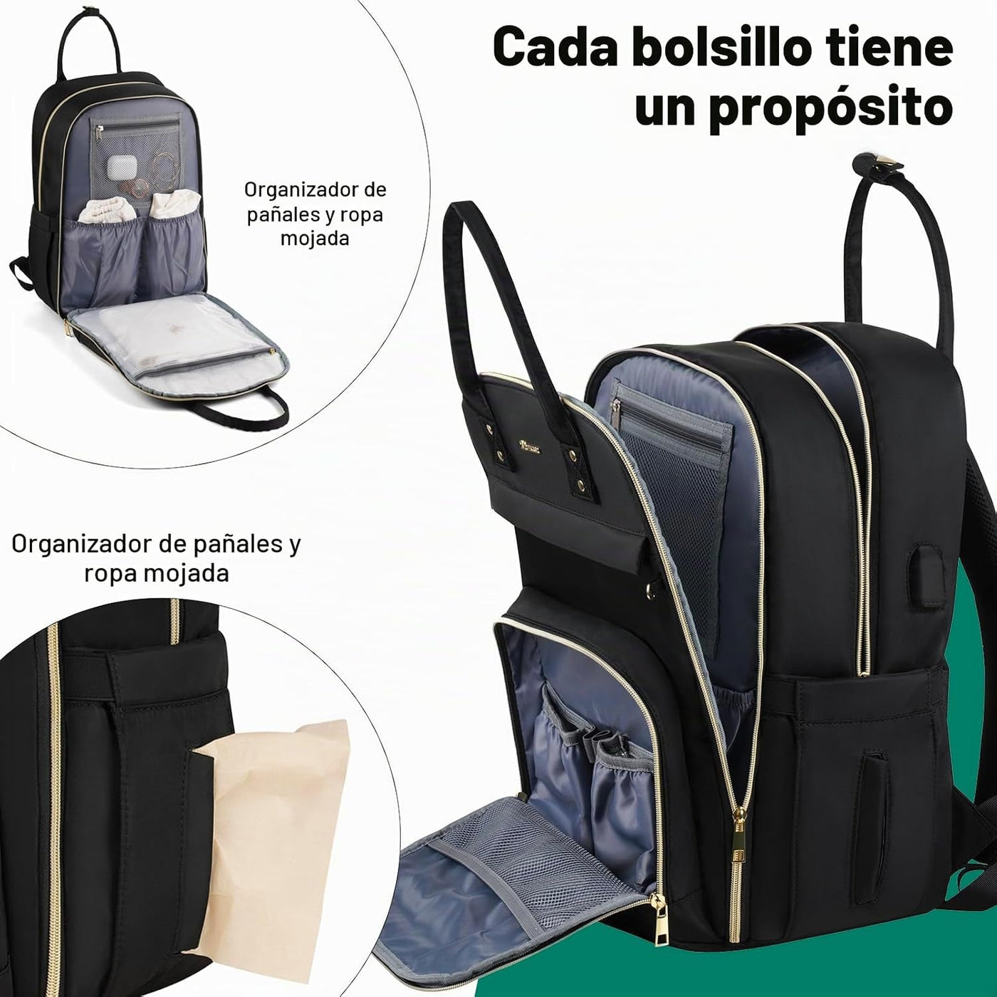 MOMUVO Mochila para pañales, bolsa de bebé acolchada con cambiador...