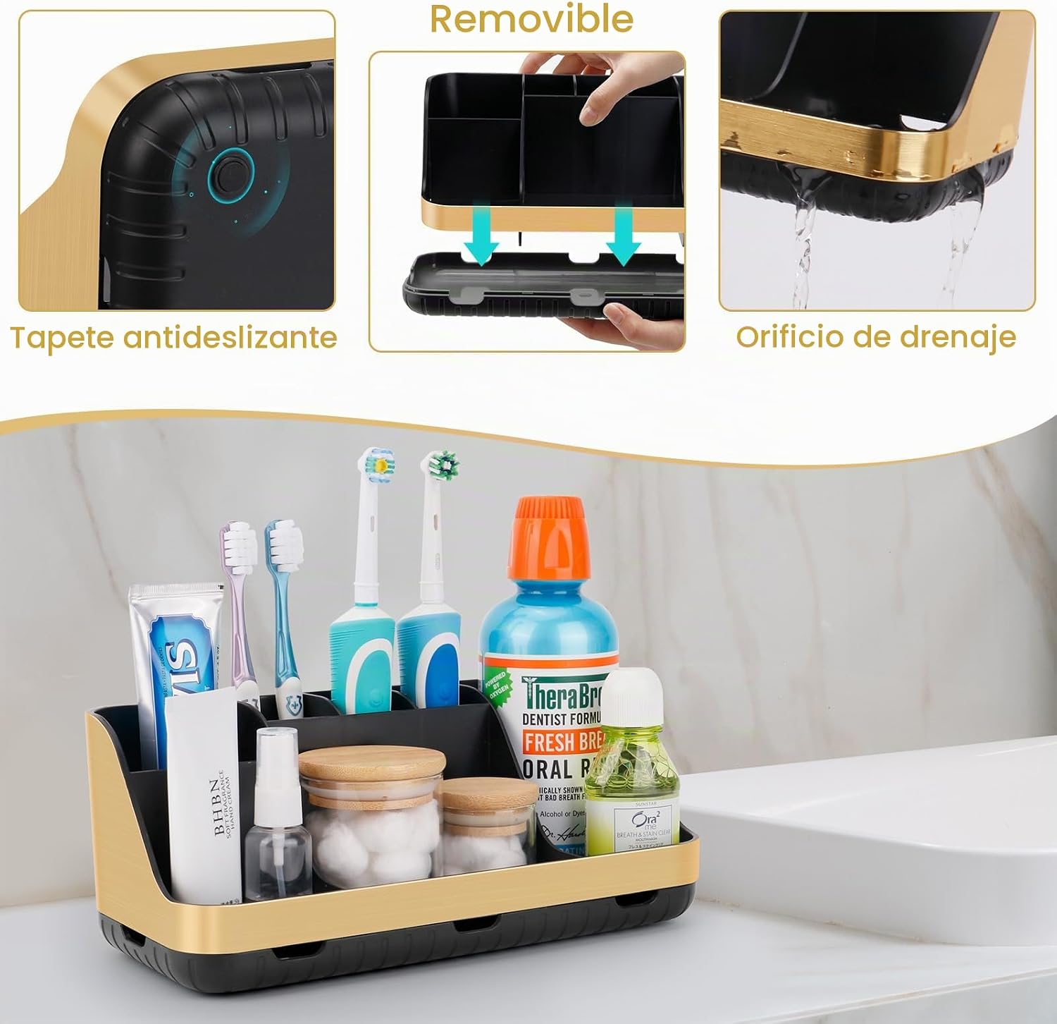 GFWARE Soportes para cepillo de dientes dorados para baños Organiza...