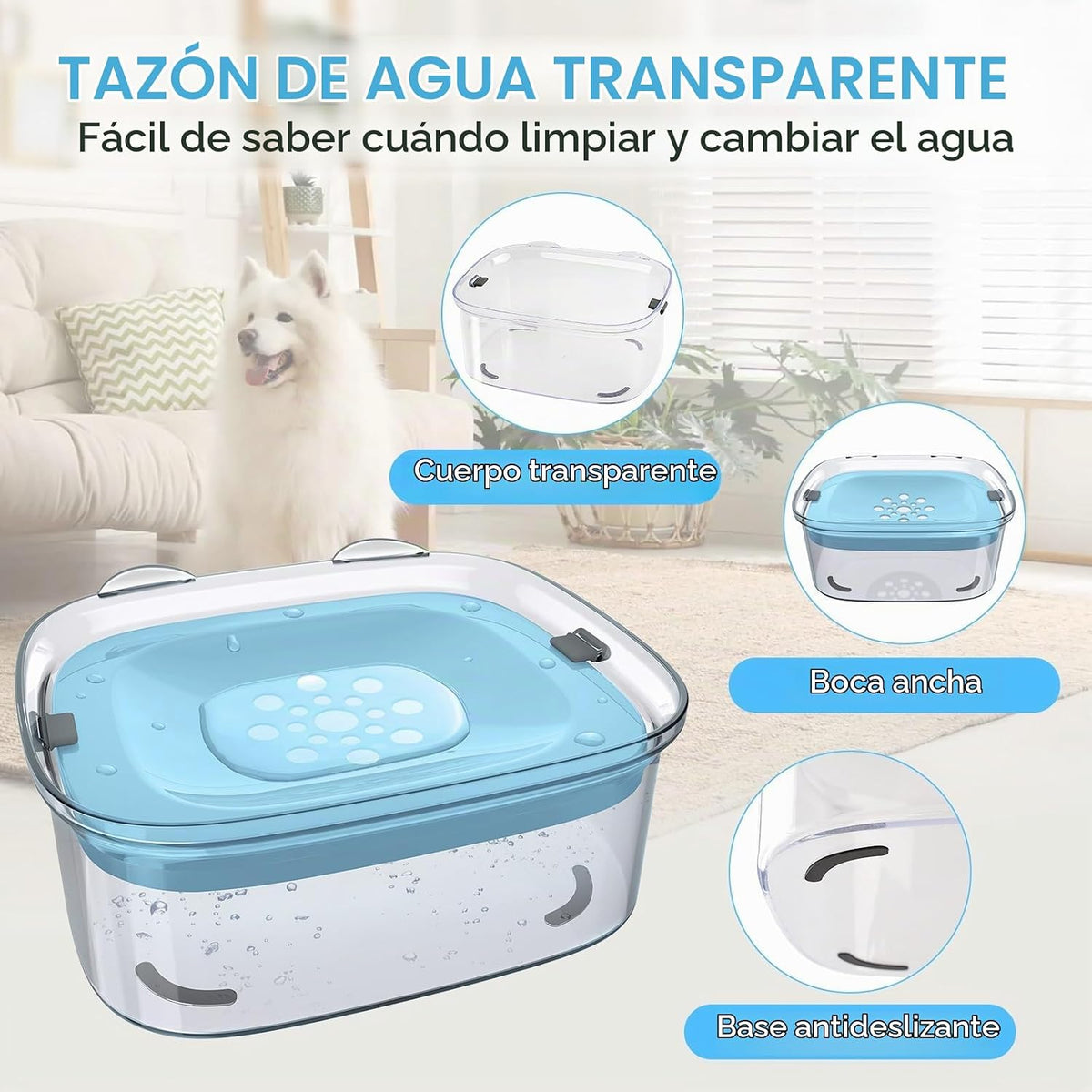 AONKEY Cuenco de agua para perros de 3 litros sin derrames, cuenco...
