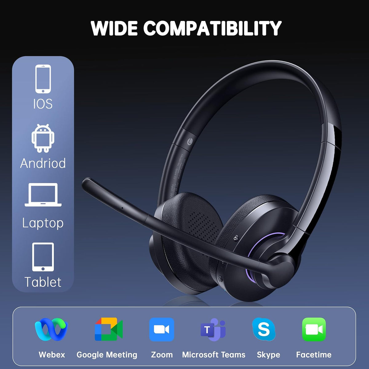 AOC Auriculares inalámbricos con micrófono para trabajo, cancelació...