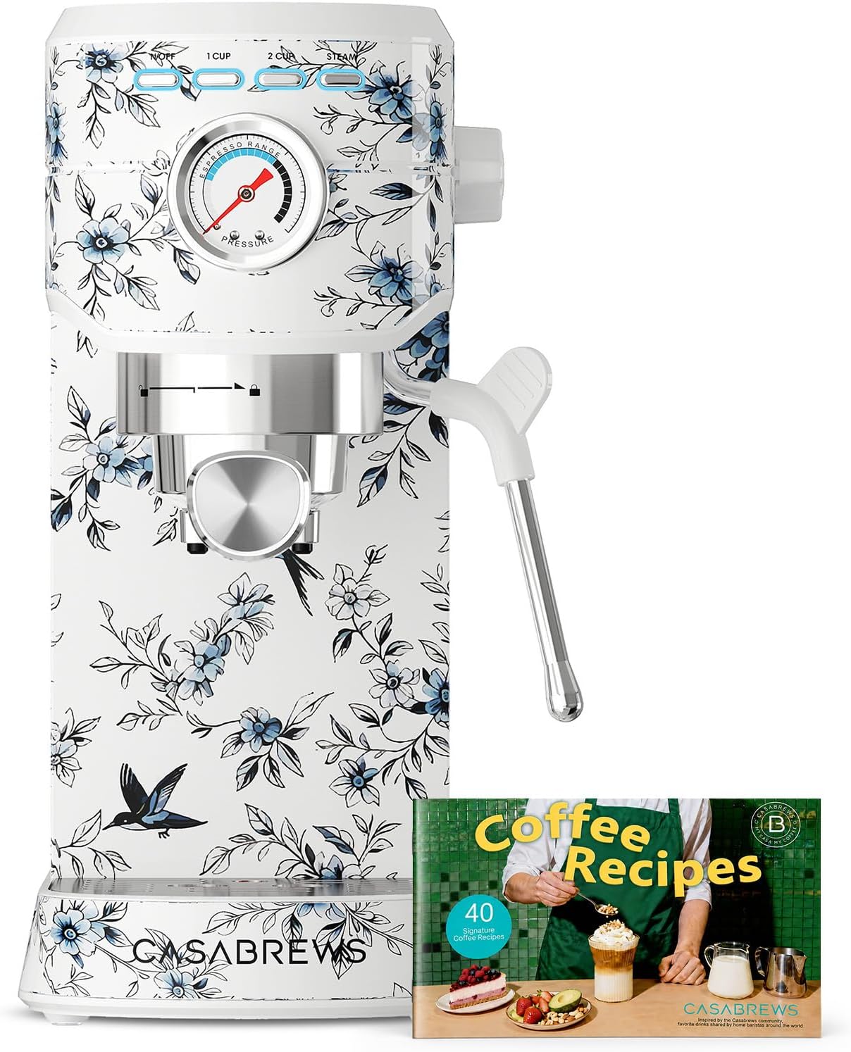 Máquina de espresso CASABREWS de 20 bares, cafetera profesional con varita espumadora de leche, máquina de café espresso con tanque de agua extraíble de 34 oz, regalo para amantes del café