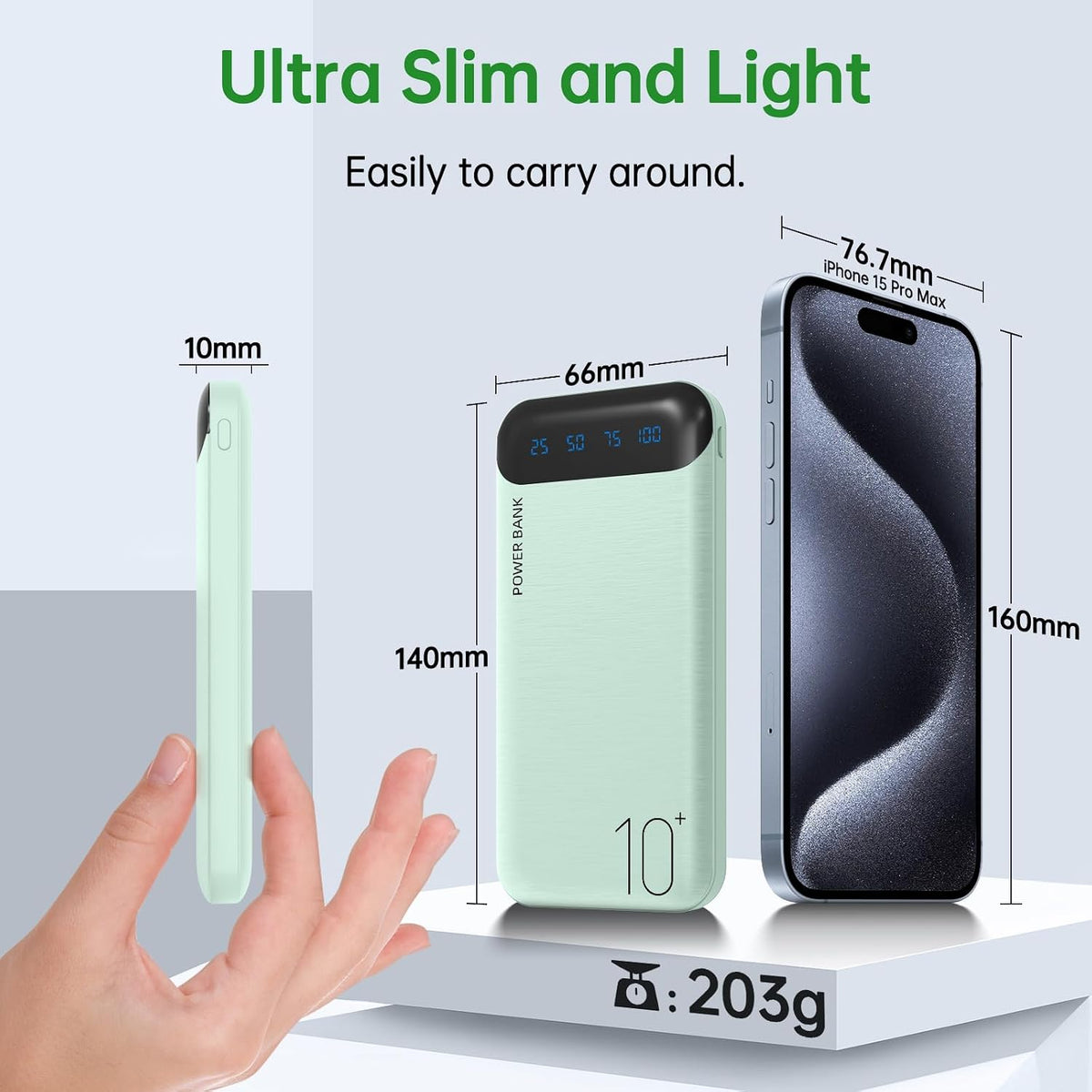 YOBON Power Bank - Cargador portátil de 10000 mAh, batería delgada...